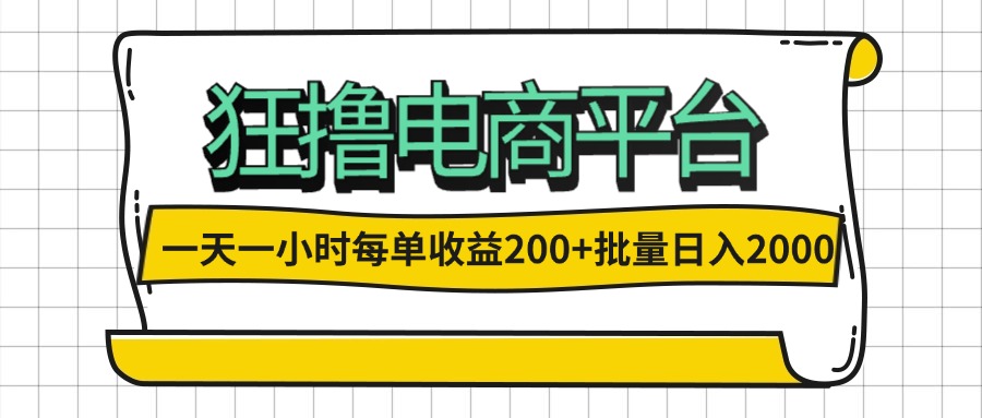 （12463期）一天一小时 狂撸电商平台 每单收益200+ 批量日入2000+_生财有道创业网-资源-项目-副业-兼职-创业-大叔的库-大叔的库