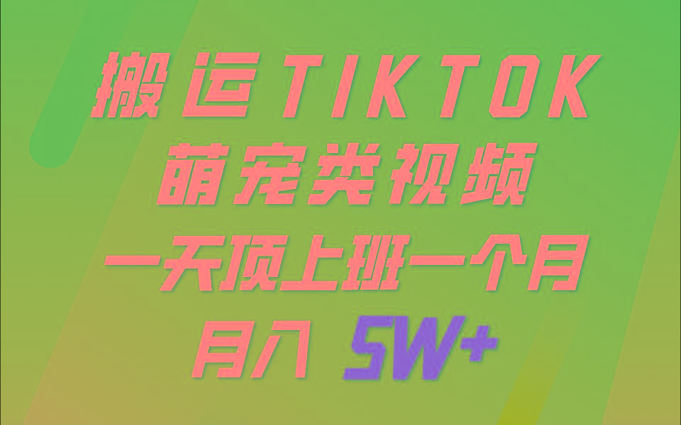 一键搬运TIKTOK萌宠类视频，一部手机即可操作，所有平台均可发布 轻松月入5W+_生财有道创业网-资源-项目-副业-兼职-创业-大叔的库-大叔的库