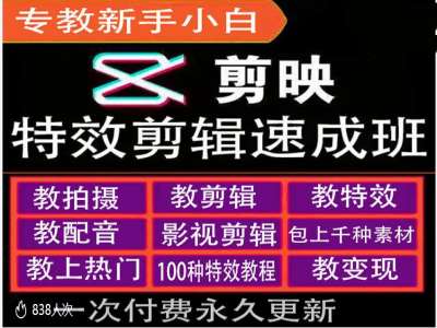 剪映特效教程和运营变现教程，特效剪辑速成班，专教新手小白_生财有道创业网-资源-项目-副业-兼职-创业-大叔的库-大叔的库