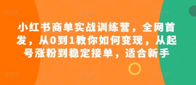小红书商单实战训练营，全网首发，从0到1教你如何变现，从起号涨粉到稳定接单，适合新手_生财有道创业网-资源-项目-副业-兼职-创业-大叔的库-大叔的库