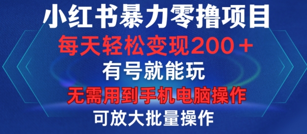 小红书暴力零撸项目，有号就能玩，单号每天变现1到15元，可放大批量操作，无需手机电脑操作【揭秘】_生财有道创业网-资源-项目-副业-兼职-创业-大叔的库-大叔的库