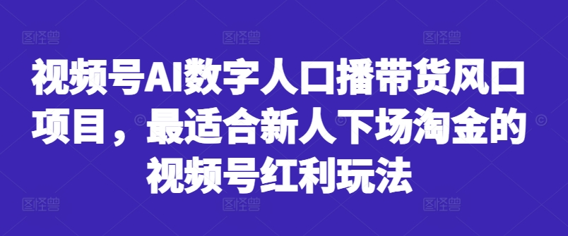 视频号AI数字人口播带货风口项目，最适合新人下场淘金的视频号红利玩法——生财有道创业项目网-资源-项目-副业-兼职-创业-大叔的库-大叔的库