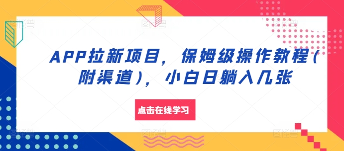 APP拉新项目，保姆级操作教程(附渠道)，小白日躺入几张【揭秘】_生财有道创业网-资源-项目-副业-兼职-创业-大叔的库-大叔的库