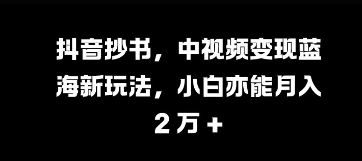 抖音抄书，中视频变现蓝海新玩法，小白亦能月入 过W【揭秘】_生财有道创业网-资源-项目-副业-兼职-创业-大叔的库-大叔的库