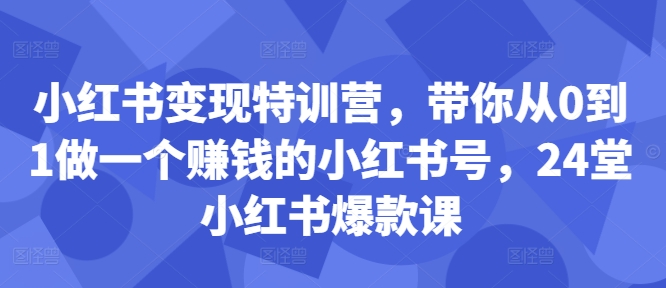 小红书变现特训营，带你从0到1做一个赚钱的小红书号，24堂小红书爆款课——生财有道创业项目网-资源-项目-副业-兼职-创业-大叔的库-大叔的库
