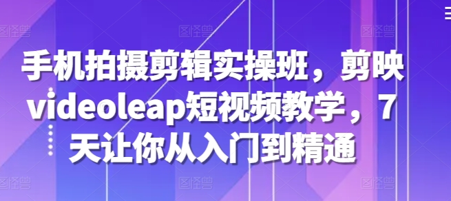 手机拍摄剪辑实操班，剪映videoleap短视频教学，7天让你从入门到精通_生财有道创业网-资源-项目-副业-兼职-创业-大叔的库-大叔的库