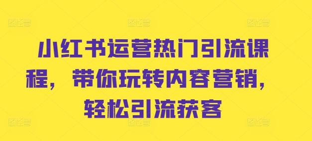 小红书运营热门引流课程，带你玩转内容营销，轻松引流获客——生财有道创业项目网-资源-项目-副业-兼职-创业-大叔的库-大叔的库