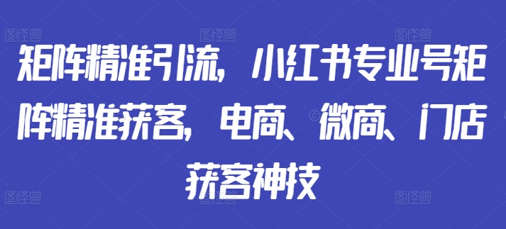 矩阵精准引流，小红书专业号矩阵精准获客，电商、微商、门店获客神技——生财有道创业项目网-资源-项目-副业-兼职-创业-大叔的库-大叔的库