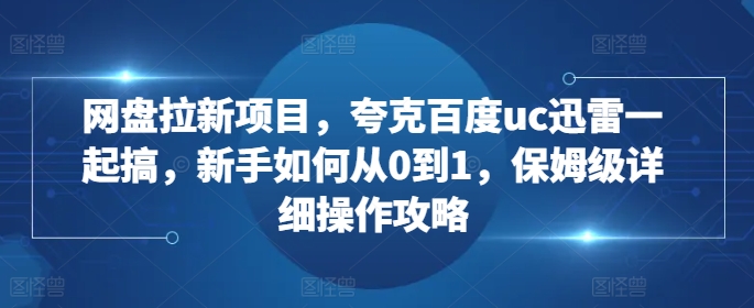 网盘拉新项目，夸克百度uc迅雷一起搞，新手如何从0到1，保姆级详细操作攻略_生财有道创业网-资源-项目-副业-兼职-创业-大叔的库-大叔的库