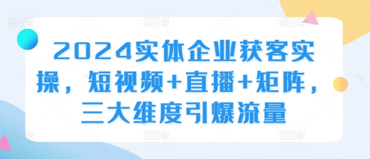 2024实体企业获客实操，短视频+直播+矩阵，三大维度引爆流量——生财有道创业项目网-资源-项目-副业-兼职-创业-大叔的库-大叔的库