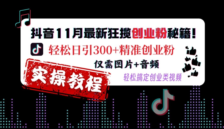 抖音11月最新狂揽创业粉秘籍，轻松日引300+精准创业粉，仅需图片+音频，轻松搞定创业类视频_生财有道创业网-资源-项目-副业-兼职-创业-大叔的库-大叔的库
