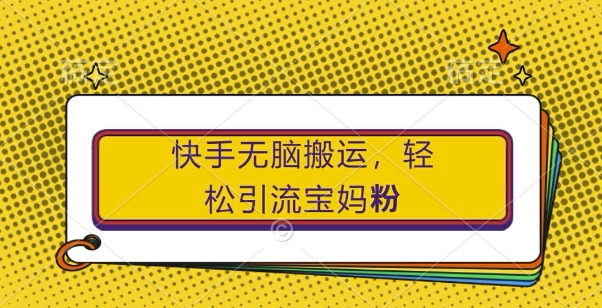 快手无脑搬运，轻松引流宝妈粉，纯小白轻松上手【揭秘】——生财有道创业项目网-资源-项目-副业-兼职-创业-大叔的库-大叔的库