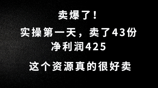 这个资源，需求很大，实操第一天卖了43份，净利润425【揭秘】——生财有道创业网-资源-项目-副业-兼职-创业-大叔的库-大叔的库