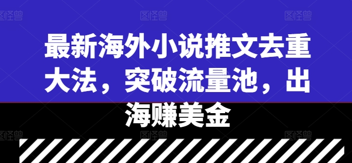 最新海外小说推文去重大法，突破流量池，出海赚美金——生财有道创业网-资源-项目-副业-兼职-创业-大叔的库-大叔的库