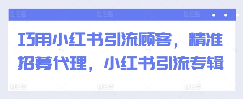 巧用小红书引流顾客，精准招募代理，小红书引流专辑——生财有道创业项目网-资源-项目-副业-兼职-创业-大叔的库-大叔的库