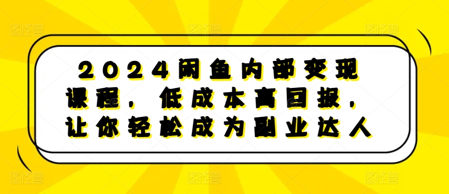 2024闲鱼内部变现课程，低成本高回报，让你轻松成为副业达人_生财有道创业网-资源-项目-副业-兼职-创业-大叔的库-大叔的库