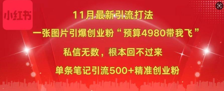 小红书11月最新图片打粉，一张图片引爆创业粉，“预算4980带我飞”，单条引流500+精准创业粉_生财有道创业网-资源-项目-副业-兼职-创业-大叔的库-大叔的库