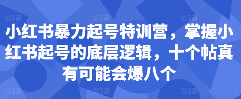小红书暴力起号特训营，掌握小红书起号的底层逻辑，十个帖真有可能会爆八个——生财有道创业项目网-资源-项目-副业-兼职-创业-大叔的库-大叔的库