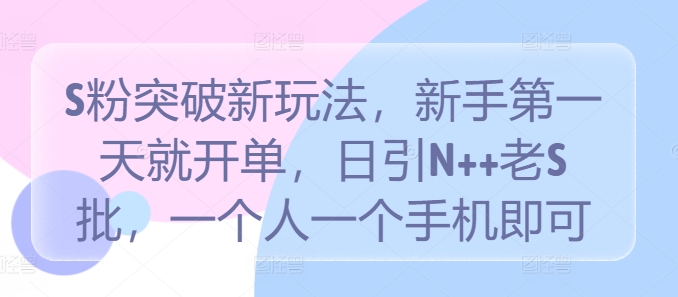 S粉突破新玩法，新手第一天就开单，日引N++老S批，一个人一个手机即可【揭秘】——生财有道创业网-资源-项目-副业-兼职-创业-大叔的库-大叔的库