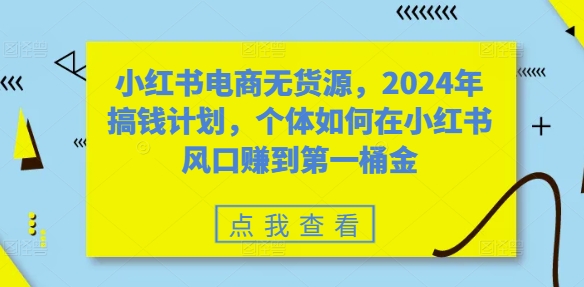 小红书电商无货源，2024年搞钱计划，个体如何在小红书风口赚到第一桶金——生财有道创业项目网-资源-项目-副业-兼职-创业-大叔的库-大叔的库