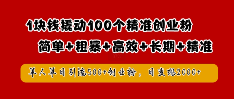 1块钱撬动100个精准创业粉，简单粗暴高效长期精准，单人单日引流500+创业粉，日变现2k【揭秘】——生财有道创业网-资源-项目-副业-兼职-创业-大叔的库-大叔的库