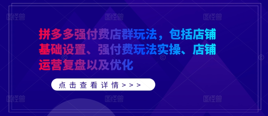 拼多多强付费店群玩法，包括店铺基础设置、强付费玩法实操、店铺运营复盘以及优化——生财有道创业网-资源-项目-副业-兼职-创业-大叔的库-大叔的库