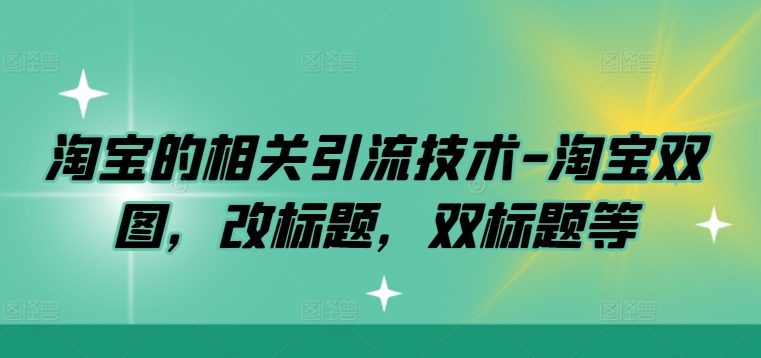 淘宝的相关引流技术-淘宝双图，改标题，双标题等——生财有道创业网-资源-项目-副业-兼职-创业-大叔的库-大叔的库