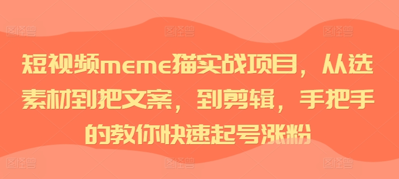 短视频meme猫实战项目，从选素材到把文案，到剪辑，手把手的教你快速起号涨粉——生财有道创业项目网-资源-项目-副业-兼职-创业-大叔的库-大叔的库