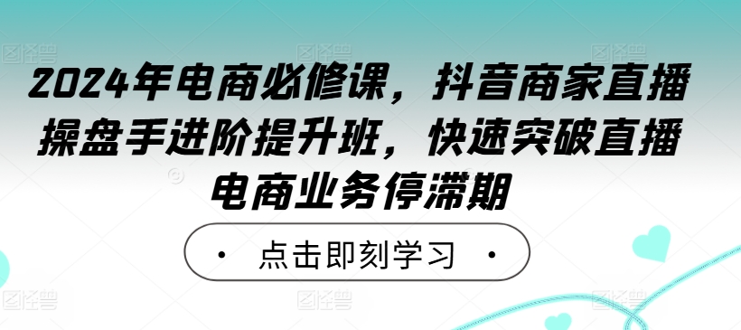 2024年电商必修课，抖音商家直播操盘手进阶提升班，快速突破直播电商业务停滞期——生财有道创业网-资源-项目-副业-兼职-创业-大叔的库-大叔的库
