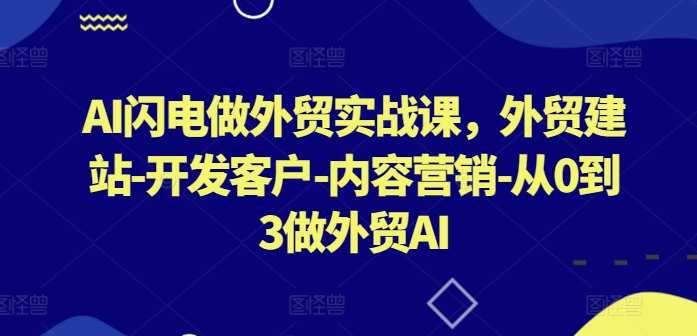 AI闪电做外贸实战课，​外贸建站-开发客户-内容营销-从0到3做外贸AI（更新）——生财有道创业网-资源-项目-副业-兼职-创业-大叔的库-大叔的库