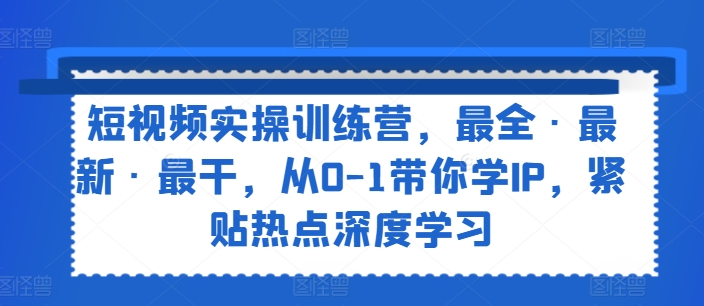 短视频实操训练营，最全·最新·最干，从0-1带你学IP，紧贴热点深度学习_生财有道创业网-资源-项目-副业-兼职-创业-大叔的库-大叔的库