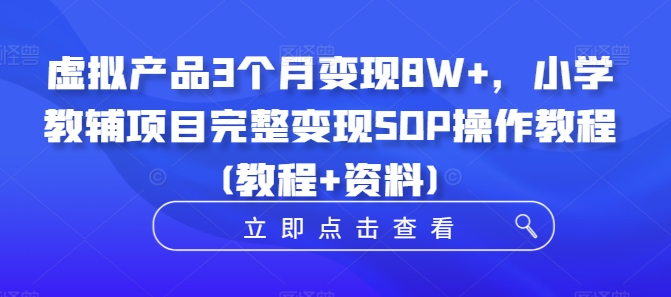 虚拟产品3个月变现8W+，小学教辅项目完整变现SOP操作教程(教程+资料)——生财有道创业项目网-资源-项目-副业-兼职-创业-大叔的库-大叔的库
