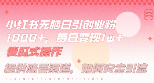 小红书无脑每日引流创业粉500+，小白每天只花半小时，躺赚长尾收益【揭秘】——生财有道创业网-资源-项目-副业-兼职-创业-大叔的库-大叔的库