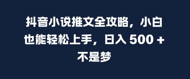 抖音小说推文全攻略，小白也能轻松上手，日入 5张+ 不是梦【揭秘】——生财有道创业项目网-资源-项目-副业-兼职-创业-大叔的库-大叔的库