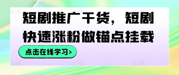 短剧推广干货，短剧快速涨粉做锚点挂载——生财有道创业网-资源-项目-副业-兼职-创业-大叔的库-大叔的库