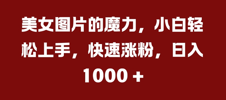 美女图片的魔力，小白轻松上手，快速涨粉，日入几张【揭秘】——生财有道创业项目网-资源-项目-副业-兼职-创业-大叔的库-大叔的库