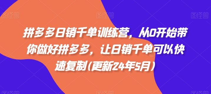 拼多多日销千单训练营，从0开始带你做好拼多多，让日销千单可以快速复制(更新24年8月)——生财有道创业网-资源-项目-副业-兼职-创业-大叔的库-大叔的库