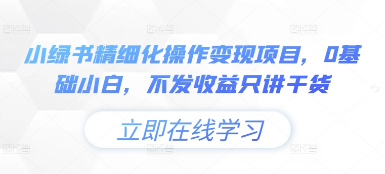 小绿书精细化操作变现项目，0基础小白，不发收益只讲干货——生财有道创业项目网-资源-项目-副业-兼职-创业-大叔的库-大叔的库