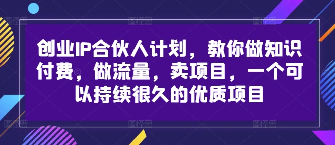 创业IP合伙人计划，教你做知识付费，做流量，卖项目，一个可以持续很久的优质项目——生财有道创业网-资源-项目-副业-兼职-创业-大叔的库-大叔的库