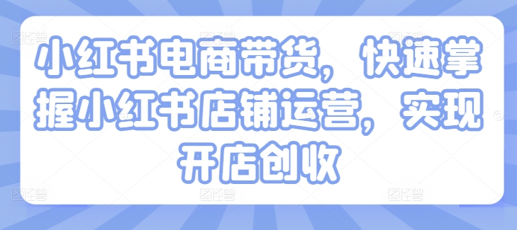 小红书电商带货，快速掌握小红书店铺运营，实现开店创收——生财有道创业网-资源-项目-副业-兼职-创业-大叔的库-大叔的库
