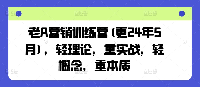 老A营销训练营(更24年10月)，轻理论，重实战，轻概念，重本质——生财有道创业项目网-资源-项目-副业-兼职-创业-大叔的库-大叔的库