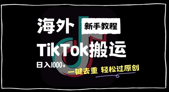 2024最新海外TikTok搬运玩法，一键去重轻松过原创，新手无经验也能日入1k【揭秘】——生财有道创业项目网-资源-项目-副业-兼职-创业-大叔的库-大叔的库