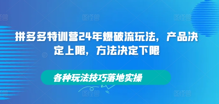 拼多多特训营24年爆破流玩法，产品决定上限，方法决定下限，各种玩法技巧落地实操——生财有道创业网-资源-项目-副业-兼职-创业-大叔的库-大叔的库