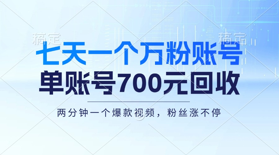 （13062期）七天一个万粉账号，新手小白秒上手，单账号回收700元，轻松月入三万＋_生财有道创业项目网-资源-项目-副业-兼职-创业-大叔的库-大叔的库