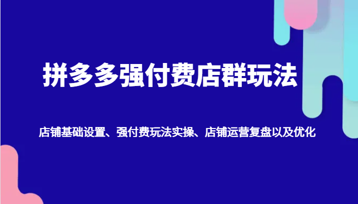 拼多多强付费店群玩法：店铺基础设置、强付费玩法实操、店铺运营复盘以及优化_生财有道创业网-资源-项目-副业-兼职-创业-大叔的库-大叔的库