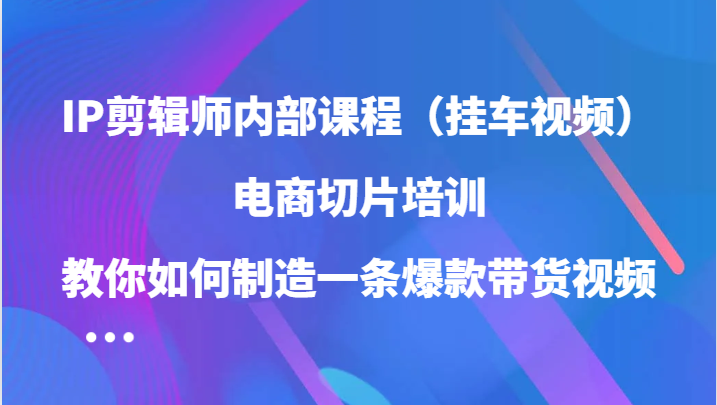 IP剪辑师内部课程（挂车视频），电商切片培训，教你如何制造一条爆款带货视频（更新）_生财有道创业网-资源-项目-副业-兼职-创业-大叔的库-大叔的库
