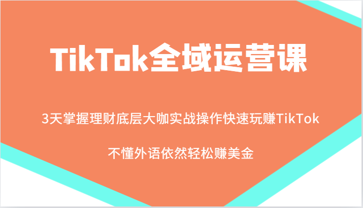 TikTok全域运营课，大咖实战操作快速玩赚TikTok，不懂外语依然轻松赚美金！_生财有道创业网-资源-项目-副业-兼职-创业-大叔的库-大叔的库