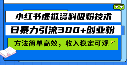（13345期）小红书虚拟资料吸粉技术，日暴力引流300+创业粉，方法简单高效，收入稳…_生财有道创业项目网-资源-项目-副业-兼职-创业-大叔的库-大叔的库