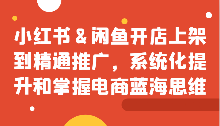 小红书&闲鱼开店上架到精通推广，系统化提升和掌握电商蓝海思维_生财有道创业网-资源-项目-副业-兼职-创业-大叔的库-大叔的库