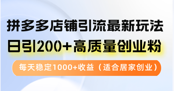 （12893期）拼多多店铺引流最新玩法，日引200+高质量创业粉，每天稳定1000+收益（…_生财有道创业项目网-资源-项目-副业-兼职-创业-大叔的库-大叔的库